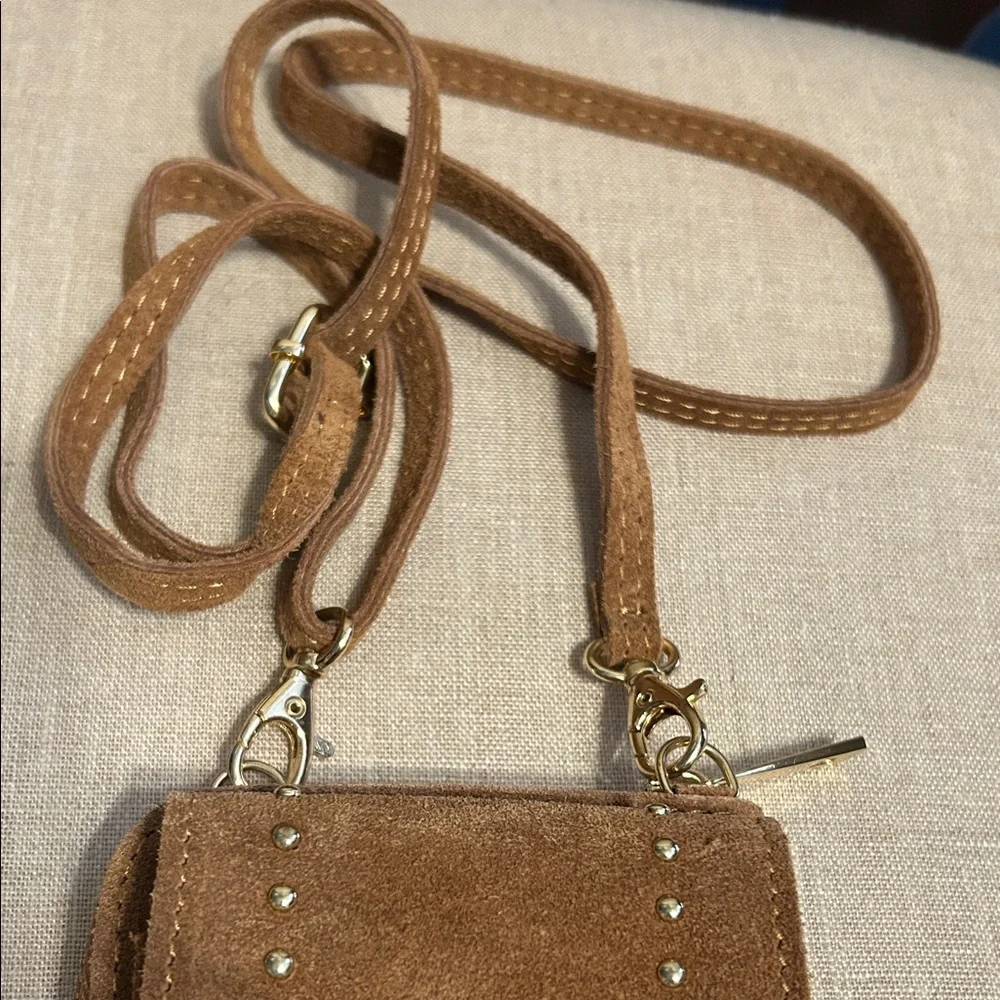 Brown Suede Coastal Cowgirl Studded Wallet with Shoulder Strap